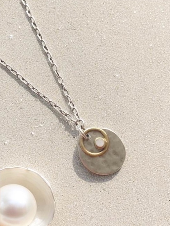 Silpada Jewelry - Silpada Sterling Silver Disc Necklace with Gold Halo and Pearl Accent 16”inches